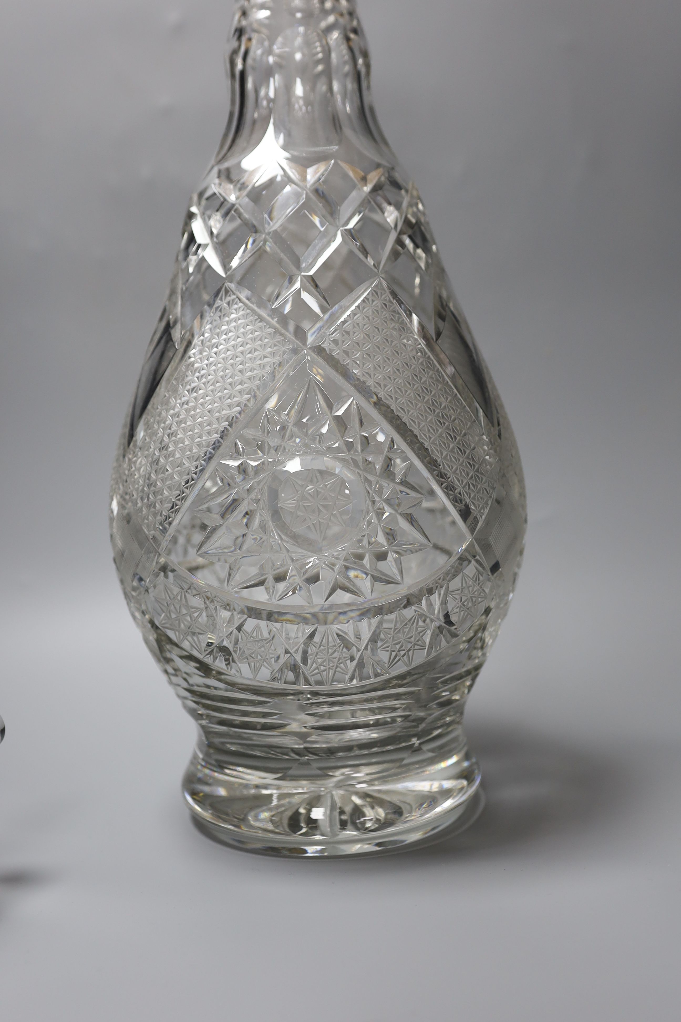 A large cut crystal apothecary ‘steeple’ bottle and stopper 85cm